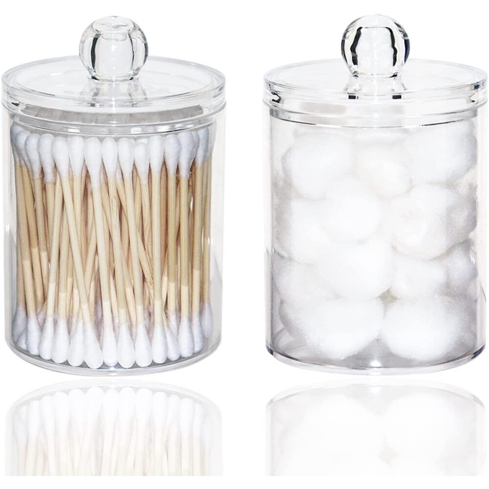 2-Pack 10-Ounce Qtip Holder Dispenser for Cotton Balls, Cotton Swabs